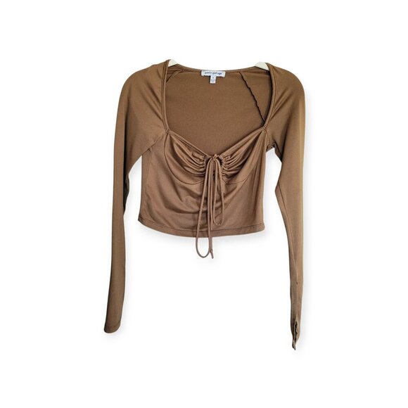 Brown Split Sleeve Keyhole Top by Pretty Garbage S - Picture 4 of 14